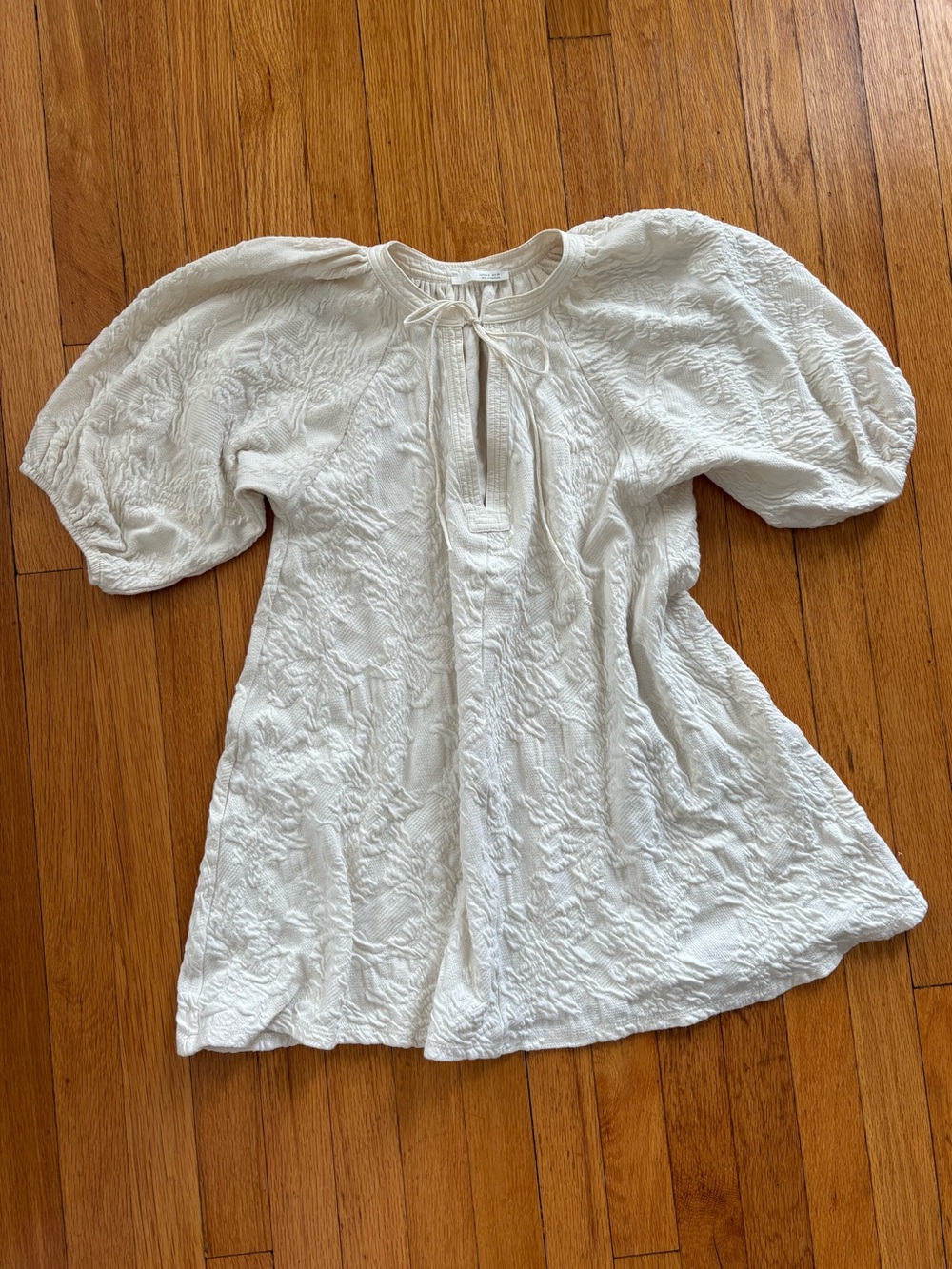 Zara Womens S Cream Jacquard Puff Sleeve Dress